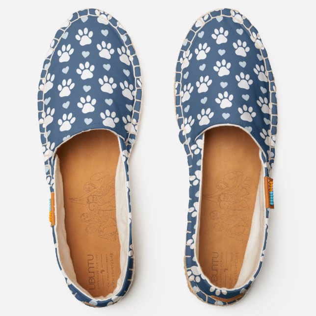 Pattern Of Paws, Dog Paws, White Paws, Blue Hearts Espadrilles (Front)