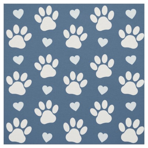 Pattern Of Paws, Dog Paws, White Paws, Blue Hearts Fabric