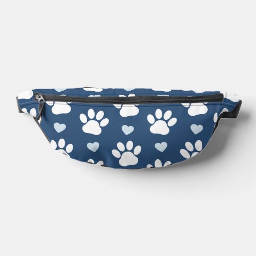 Pattern Of Paws Dog Paws White Paws Blue Hearts Fanny Pack