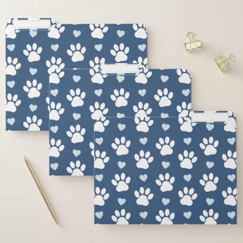 Pattern Of Paws Dog Paws White Paws Blue Hearts File Folder
