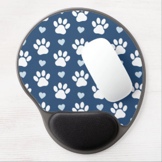 Pattern Of Paws, Dog Paws, White Paws, Blue Hearts Gel Mouse Pad