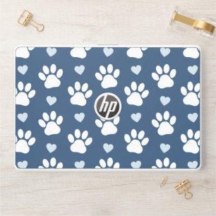 Pattern Of Paws, Dog Paws, White Paws, Blue Hearts HP Laptop Skin