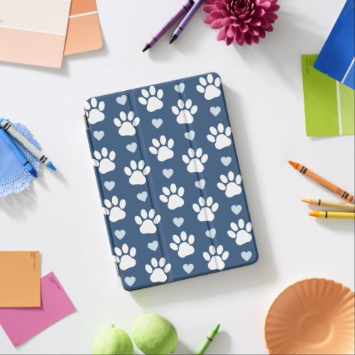 Pattern Of Paws Dog Paws White Paws Blue Hearts iPad Air Cover