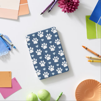 Pattern Of Paws, Dog Paws, White Paws, Blue Hearts iPad Mini Cover