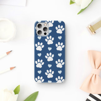 Pattern Of Paws, Dog Paws, White Paws, Blue Hearts iPhone 17 Case