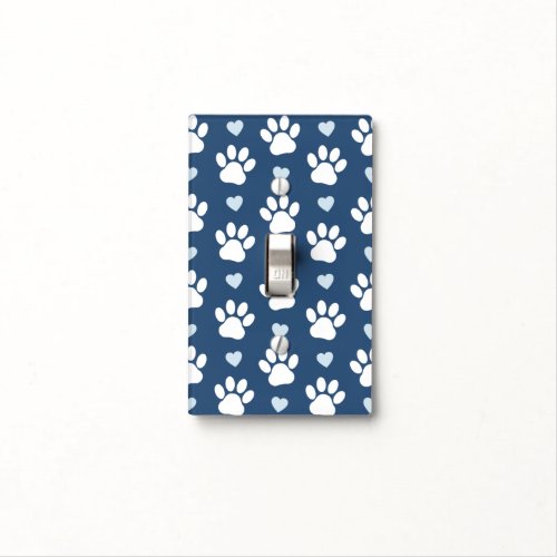 Pattern Of Paws Dog Paws White Paws Blue Hearts Light Switch Cover