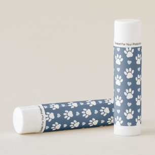 Pattern Of Paws, Dog Paws, White Paws, Blue Hearts Lip Balm