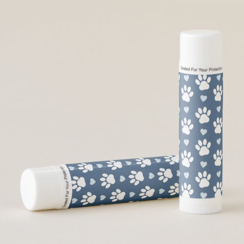 Pattern Of Paws Dog Paws White Paws Blue Hearts Lip Balm