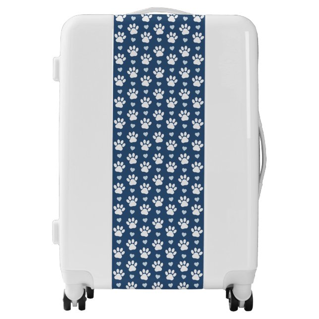 Pattern Of Paws, Dog Paws, White Paws, Blue Hearts Luggage (Front)