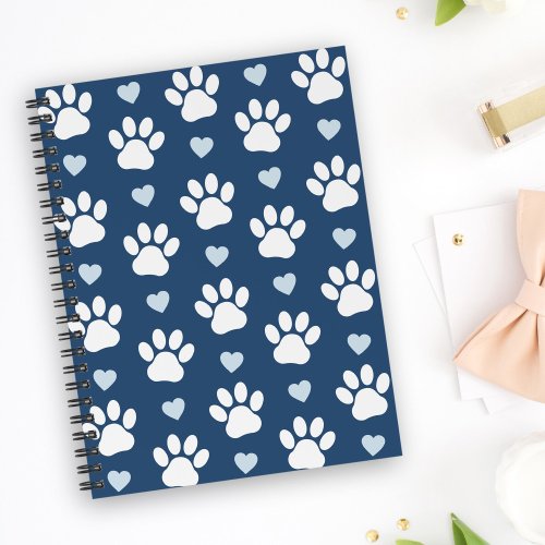 Pattern Of Paws Dog Paws White Paws Blue Hearts Notebook