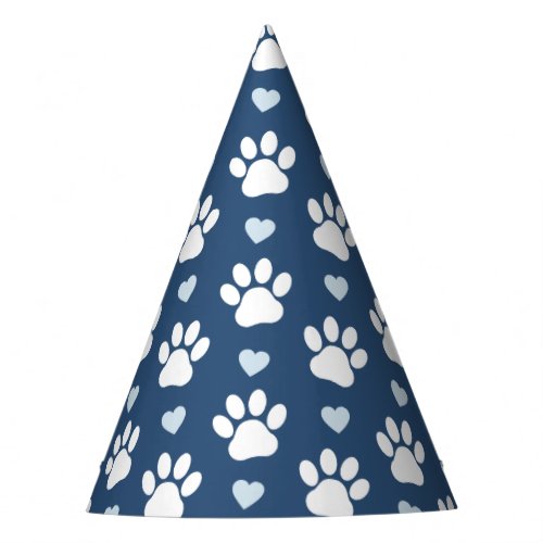 Pattern Of Paws Dog Paws White Paws Blue Hearts Party Hat