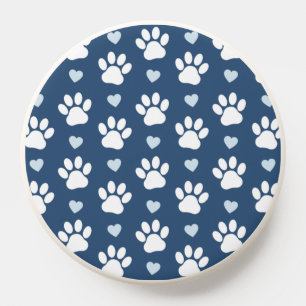 Pattern Of Paws, Dog Paws, White Paws, Blue Hearts PopSocket