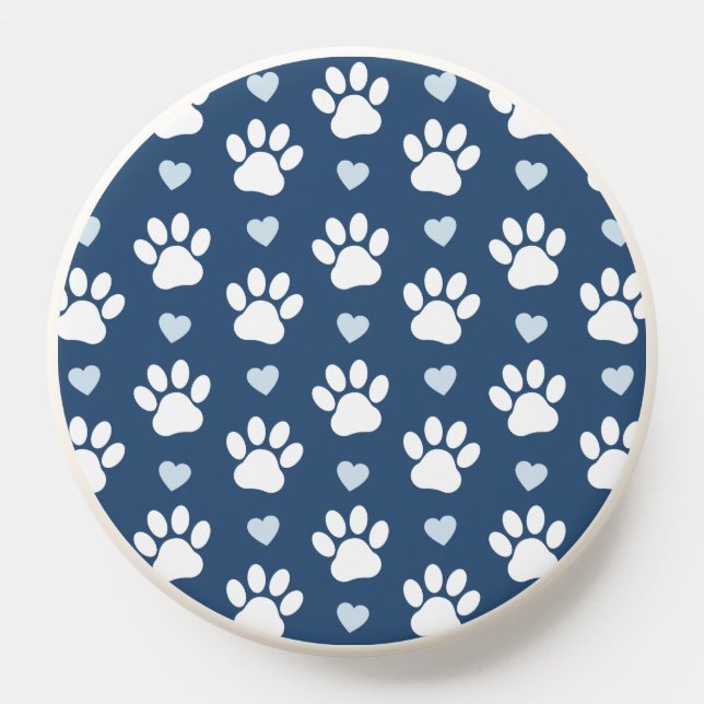Pattern Of Paws, Dog Paws, White Paws, Blue Hearts PopSocket (Popsocket)
