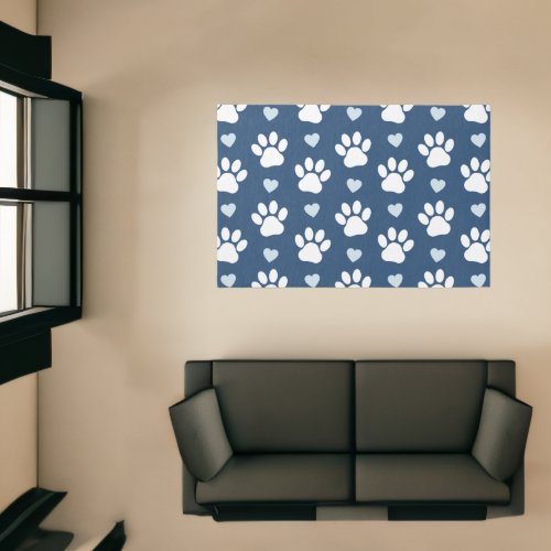 Pattern Of Paws Dog Paws White Paws Blue Hearts Rug