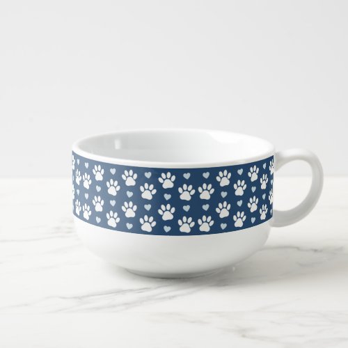 Pattern Of Paws Dog Paws White Paws Blue Hearts Soup Mug