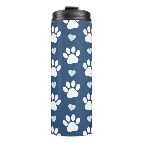 Pattern Of Paws Dog Paws White Paws Blue Hearts Thermal Tumbler