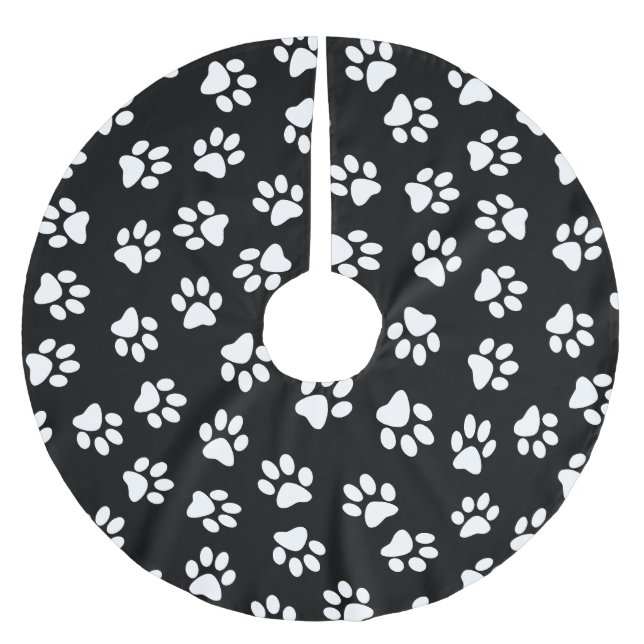 Pattern Of Paws, Dog Paws, White Paws Brushed Polyester Tree Skirt (Front)