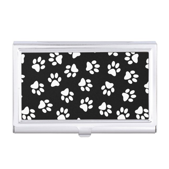 Pattern Of Paws, Dog Paws, White Paws Business Card Case (Front)