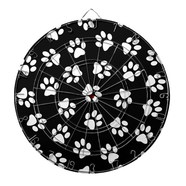Pattern Of Paws, Dog Paws, White Paws Dart Board (Front)