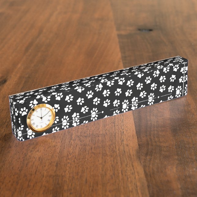 Pattern Of Paws, Dog Paws, White Paws Desk Name Plate (Side)
