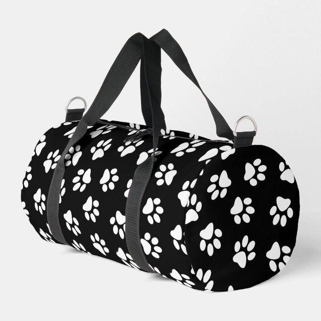 Pattern Of Paws, Dog Paws, White Paws Duffle Bag (Left Corner)