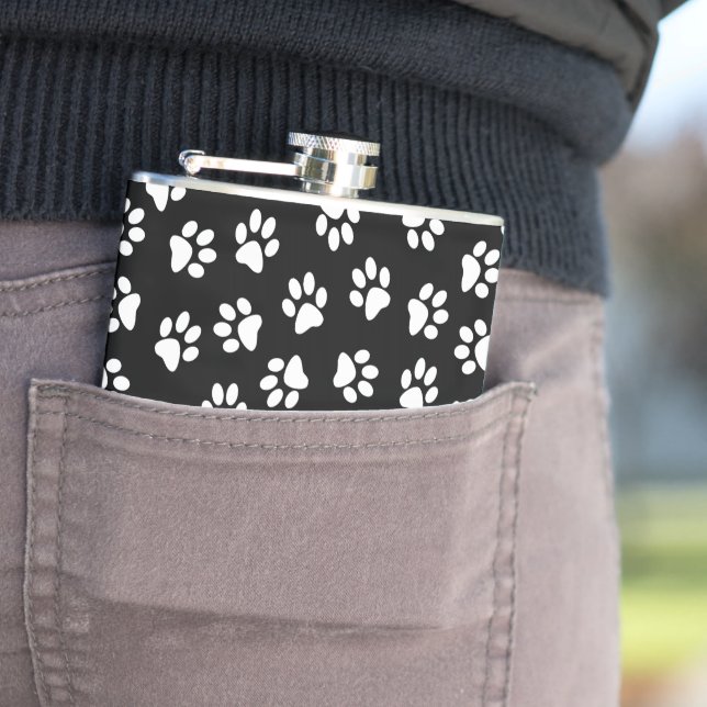 Pattern Of Paws, Dog Paws, White Paws Flask (In Situ)