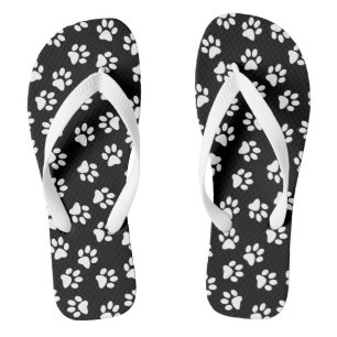 Pattern Of Paws, Dog Paws, White Paws Flip Flops