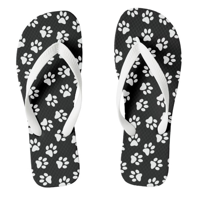 Pattern Of Paws, Dog Paws, White Paws Flip Flops (Footbed)