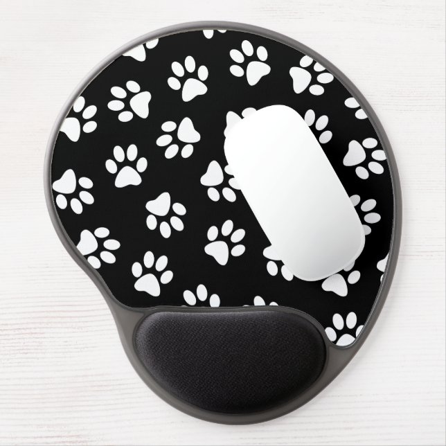 Pattern Of Paws, Dog Paws, White Paws Gel Mouse Pad (Left Side)