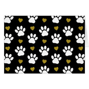 Pattern Of Paws, Dog Paws, White Paws, Gold Hearts
