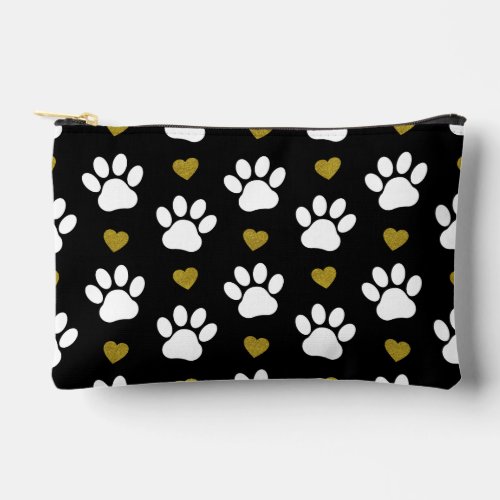 Pattern Of Paws Dog Paws White Paws Gold Hearts Accessory Pouch