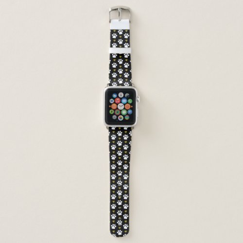 Pattern Of Paws Dog Paws White Paws Gold Hearts Apple Watch Band