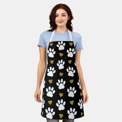 Pattern Of Paws Dog Paws White Paws Gold Hearts Apron