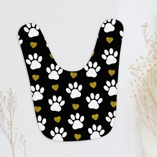 Pattern Of Paws Dog Paws White Paws Gold Hearts Baby Bib