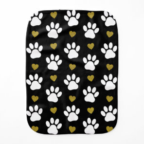 Pattern Of Paws, Dog Paws, White Paws, Gold Hearts Baby Burp Cloth