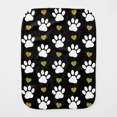 Pattern Of Paws Dog Paws White Paws Gold Hearts Baby Burp Cloth