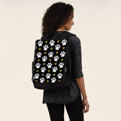 Pattern Of Paws Dog Paws White Paws Gold Hearts Backpack