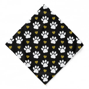 Pattern Of Paws, Dog Paws, White Paws, Gold Hearts Bandana
