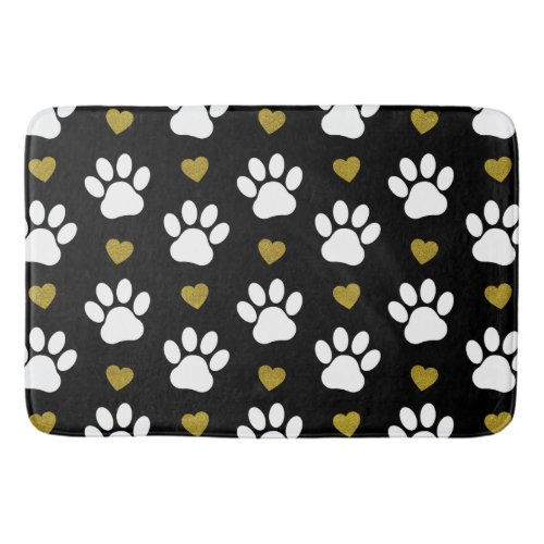 Pattern Of Paws Dog Paws White Paws Gold Hearts Bath Mat