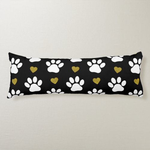 Pattern Of Paws Dog Paws White Paws Gold Hearts Body Pillow