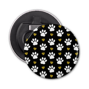 Pattern Of Paws, Dog Paws, White Paws, Gold Hearts Bottle Opener