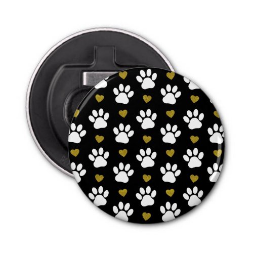 Pattern Of Paws Dog Paws White Paws Gold Hearts Bottle Opener