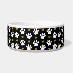 Pattern Of Paws, Dog Paws, White Paws, Gold Hearts Bowl