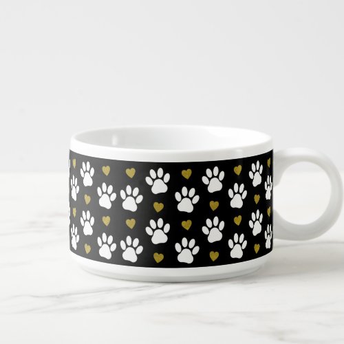 Pattern Of Paws Dog Paws White Paws Gold Hearts Bowl