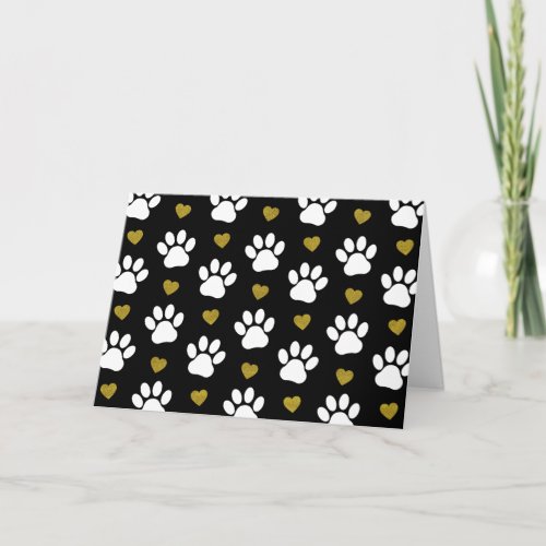 Pattern Of Paws Dog Paws White Paws Gold Hearts Card