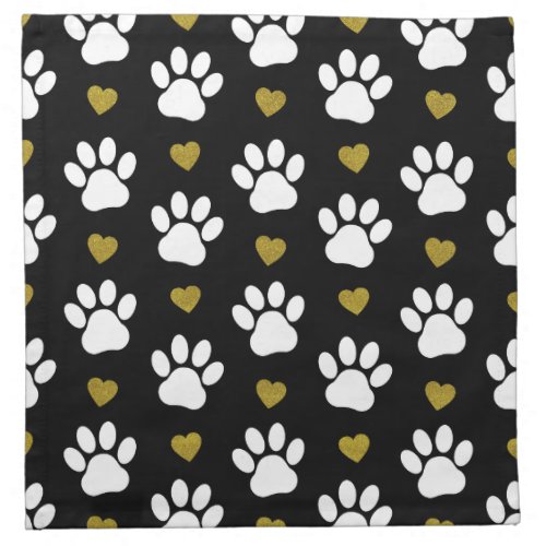 Pattern Of Paws Dog Paws White Paws Gold Hearts Cloth Napkin