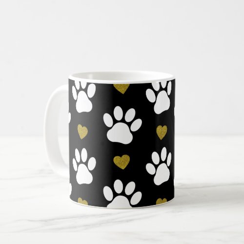 Pattern Of Paws Dog Paws White Paws Gold Hearts Coffee Mug