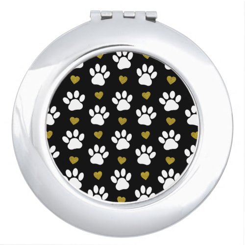 Pattern Of Paws Dog Paws White Paws Gold Hearts Compact Mirror