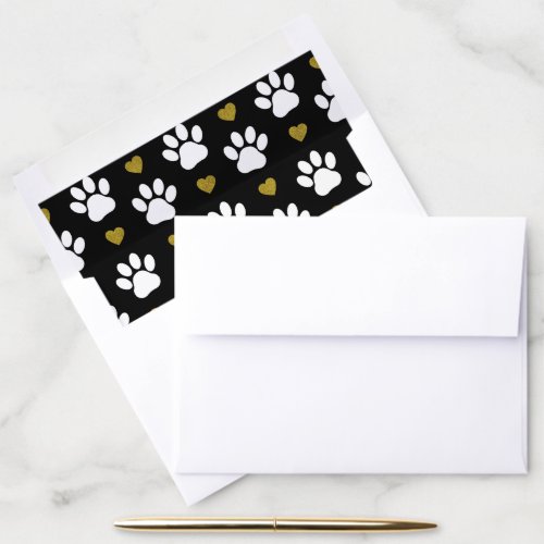 Pattern Of Paws Dog Paws White Paws Gold Hearts Envelope Liner