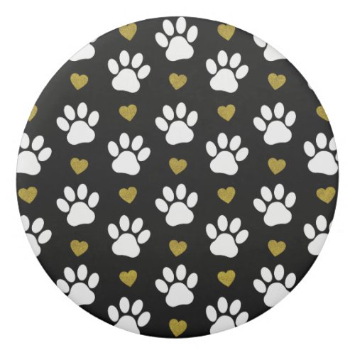 Pattern Of Paws Dog Paws White Paws Gold Hearts Eraser